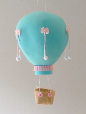 Aqua and Pink Fabric Hot Air Balloon To Hang in Nursery